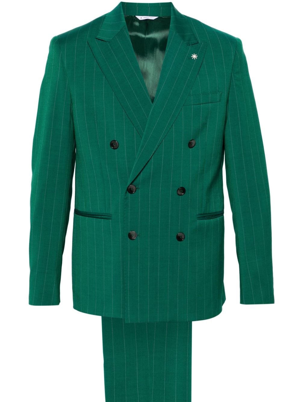 Manuel Ritz Pinstripe Double-breasted Suit In Green