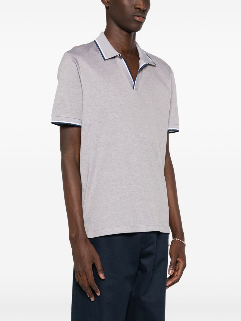 Shop D4.0 Striped-edge Cotton Polo Shirt In Grey