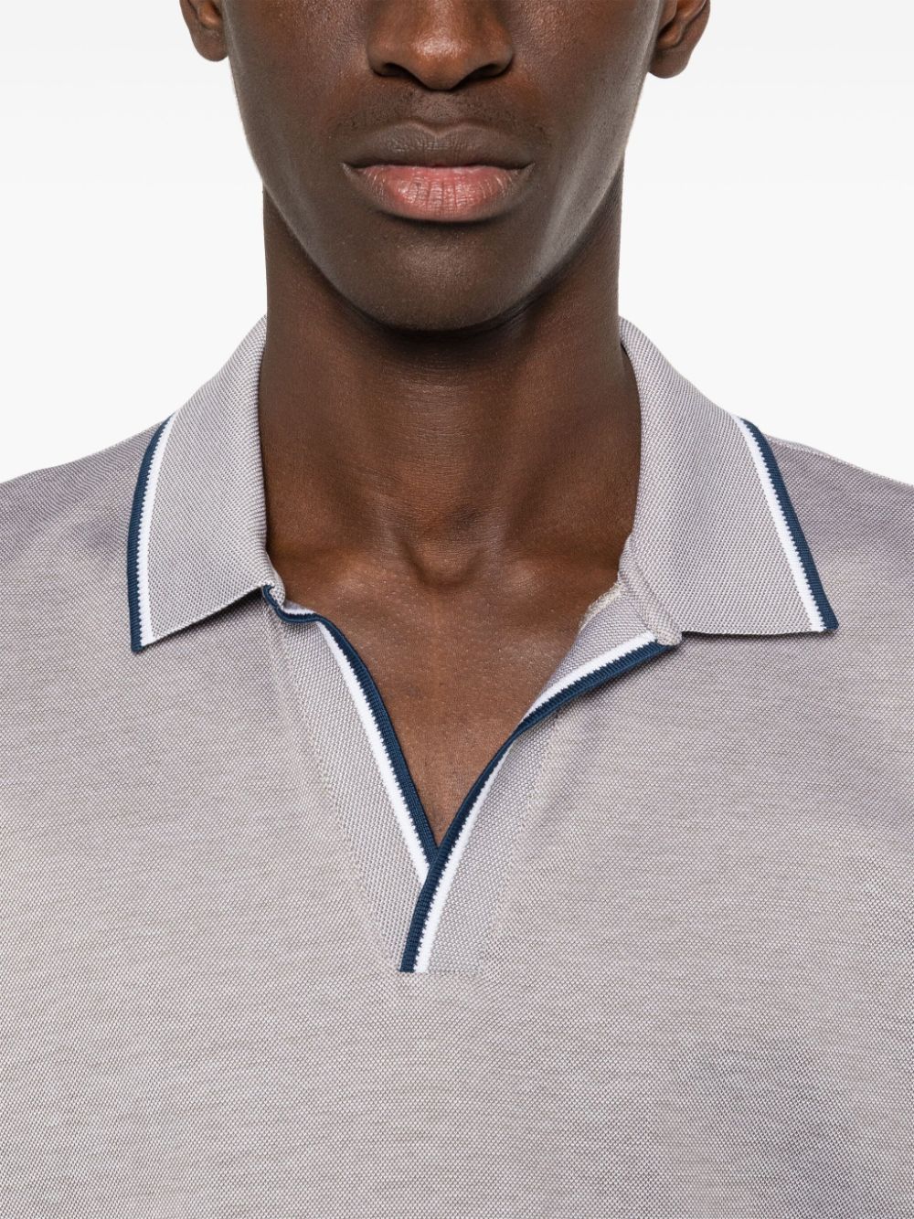 Shop D4.0 Striped-edge Cotton Polo Shirt In Grey