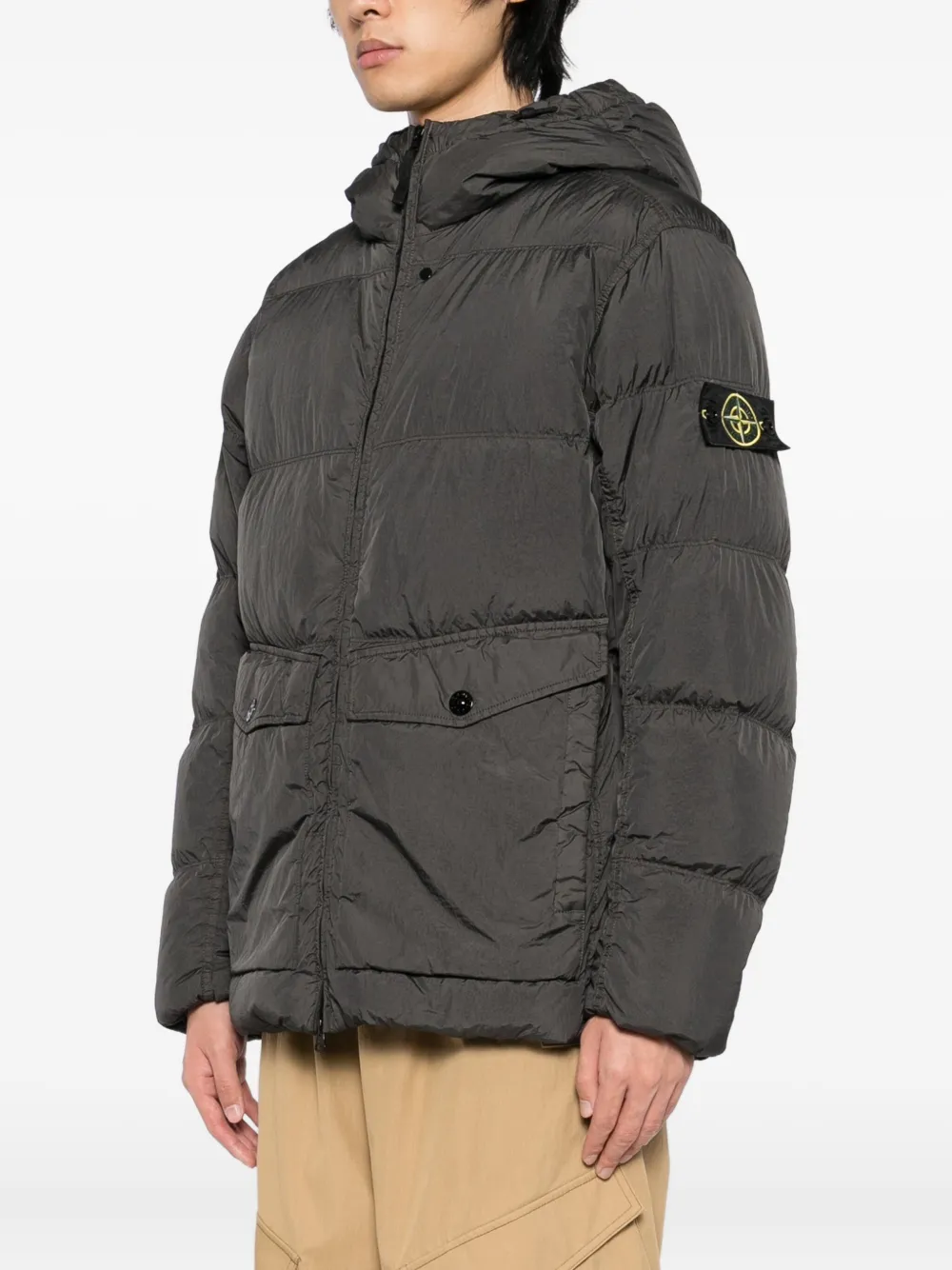 Yves Salomon Logo-patch Hooded Puffer Jacket In Gray