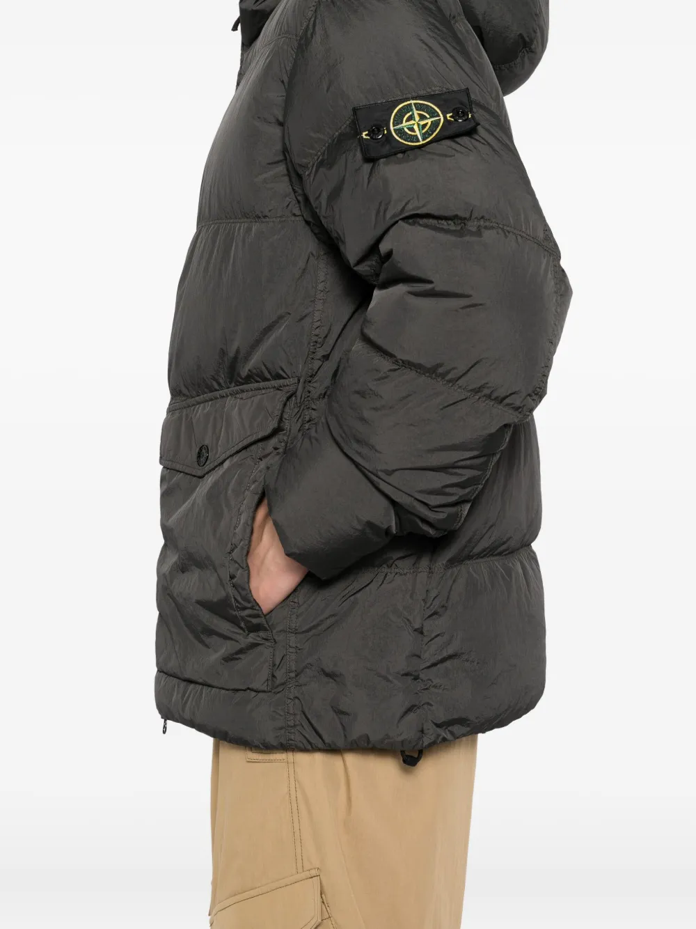 Yves Salomon Logo-patch Hooded Puffer Jacket In Gray