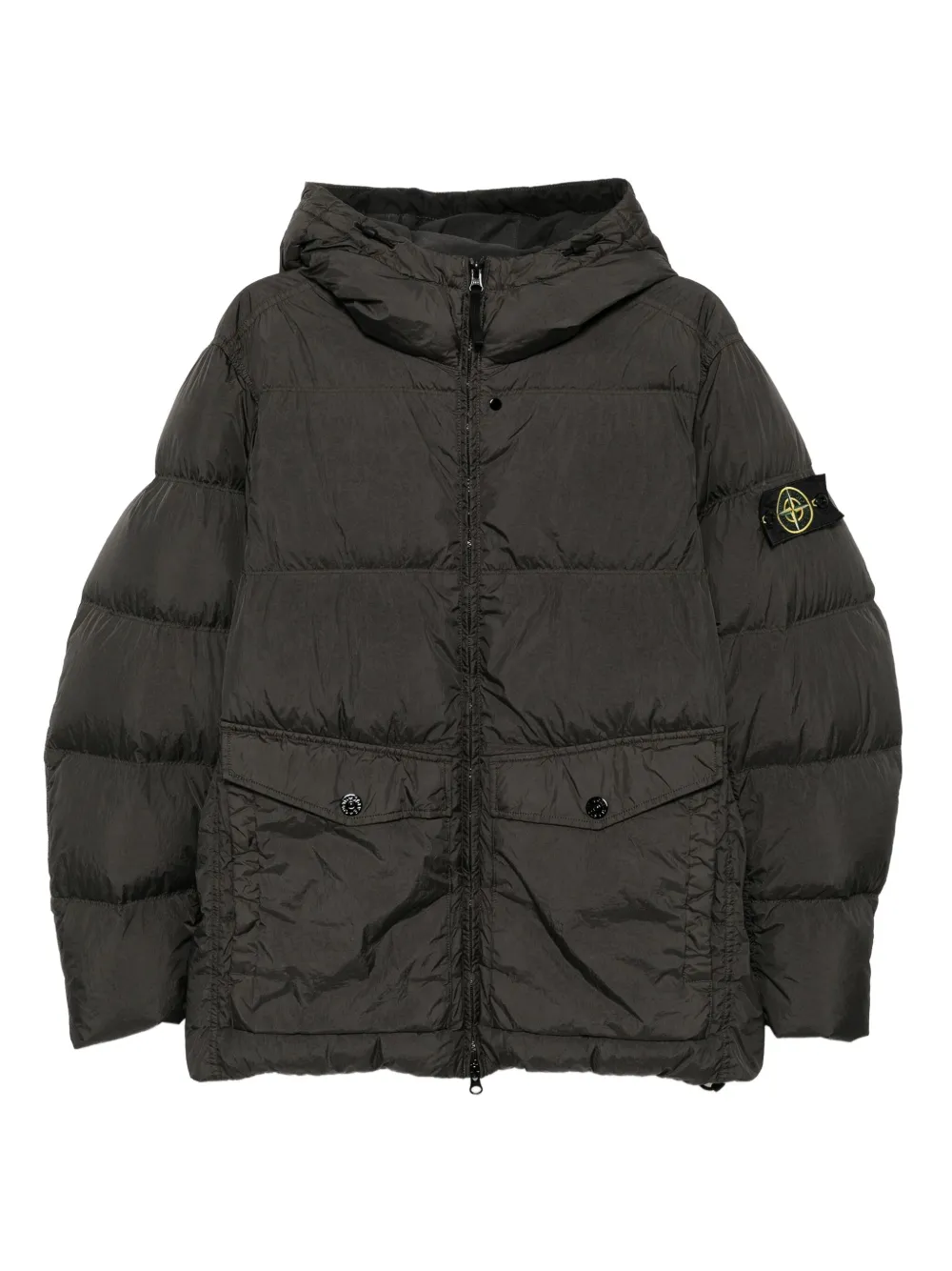 Yves Salomon logo-patch hooded puffer jacket | Grey | Image 1