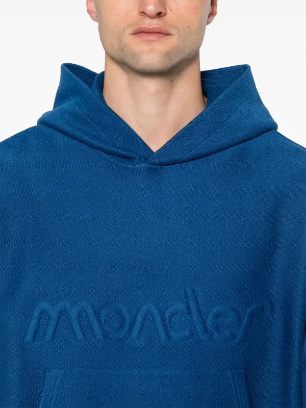 Moncler logo-embossed terry-cloth Hoodie | Blue | FARFETCH
