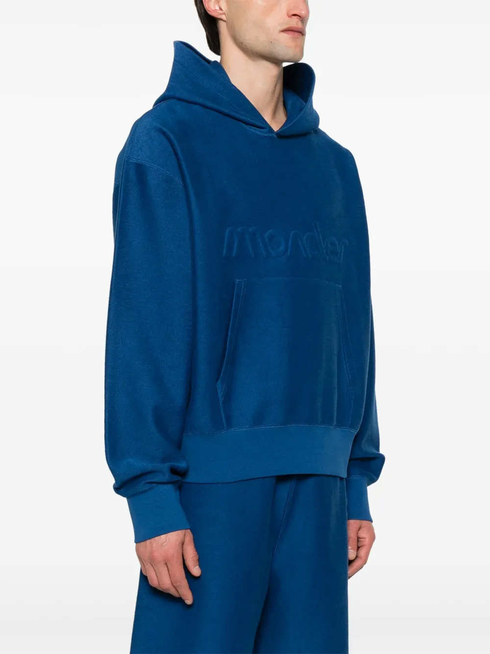 Shop Moncler Logo-embossed Terry-cloth Hoodie In Blue