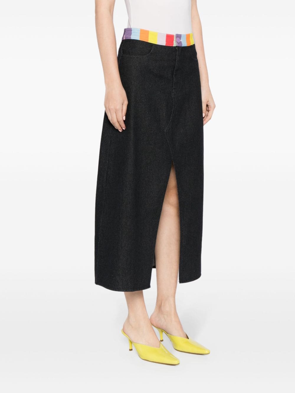 Shop Olivia Rubin Vic Midi Denim Skirt In Black