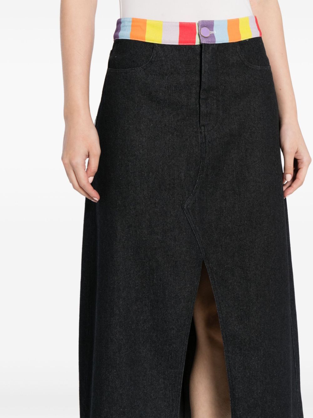 Shop Olivia Rubin Vic Midi Denim Skirt In Black
