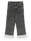 Andorine embellished-feather organic cotton jeans - Black