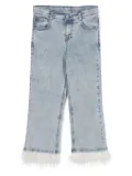 Andorine embellished-feather organic cotton jeans - Blue