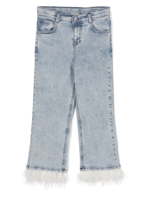 Andorine embellished-feather organic cotton jeans