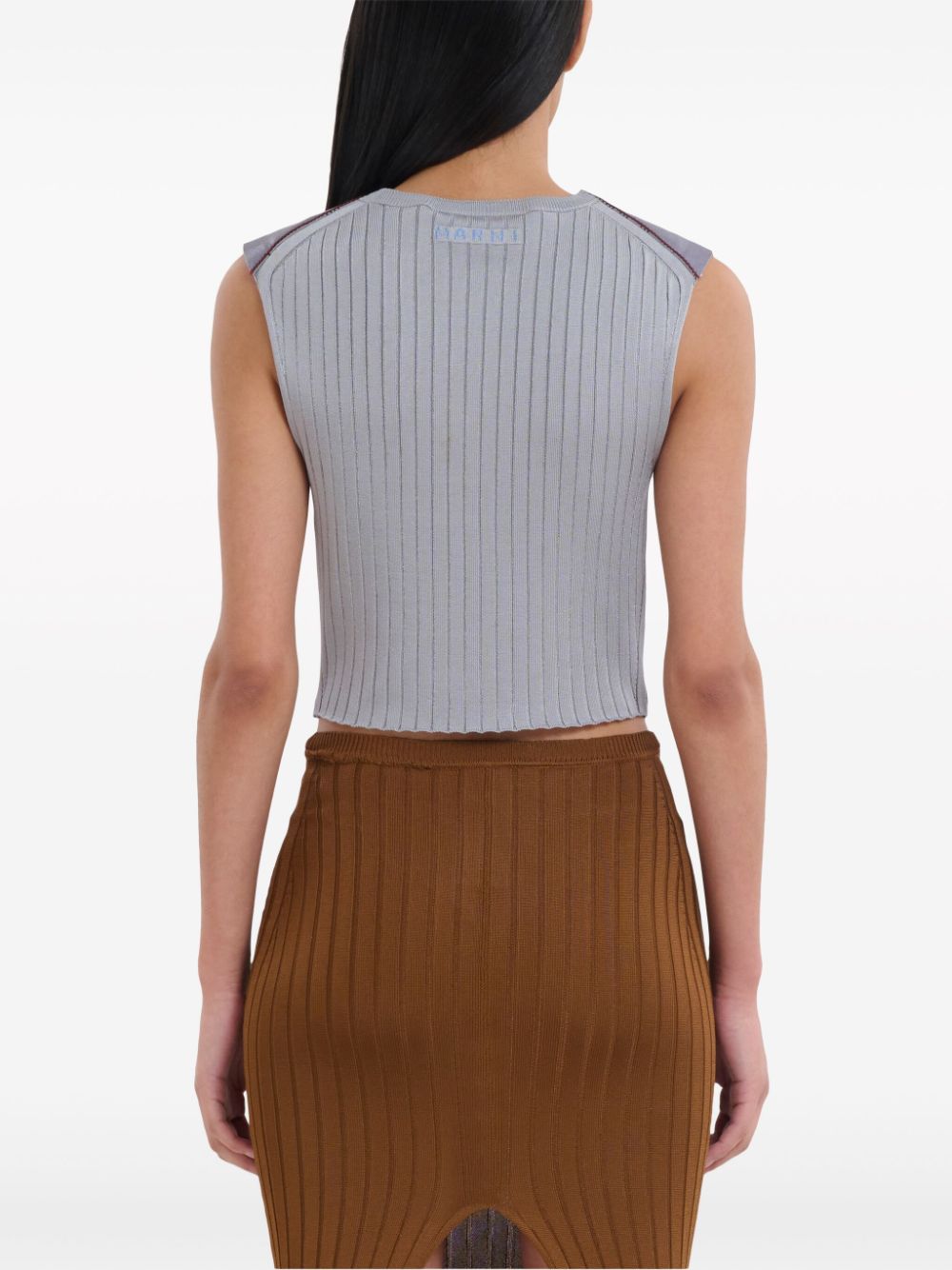 Shop Marni Leather Cropped Top In Grey