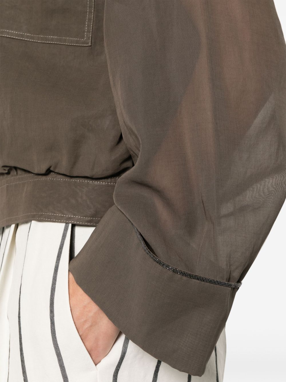 Shop Brunello Cucinelli Monili Chain-detail Semi Sheer-sleeve Jacket In Brown