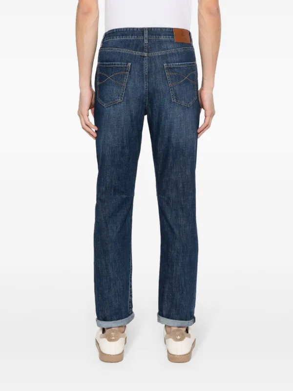 Brunello Cucinelli Solomei-embroidered Tapered Jeans | Blue | FARFETCH