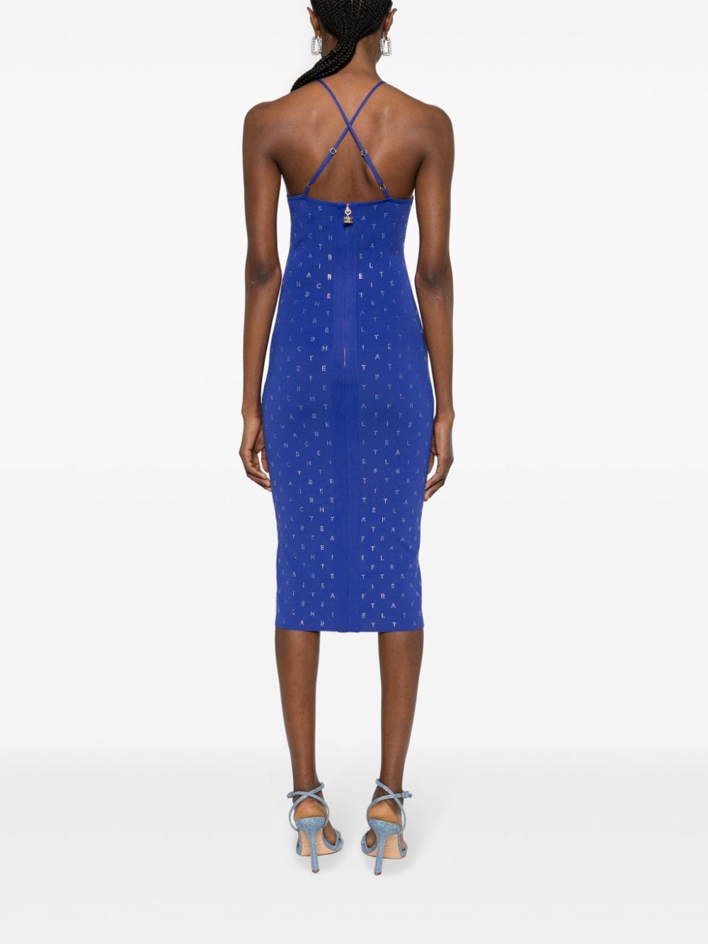 Shop Elisabetta Franchi Rhinestone-embellished Midi Dress In Blue