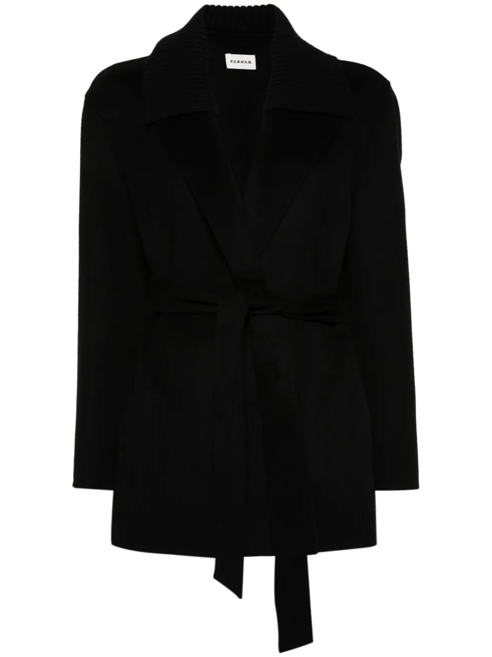 Short black belted coat top