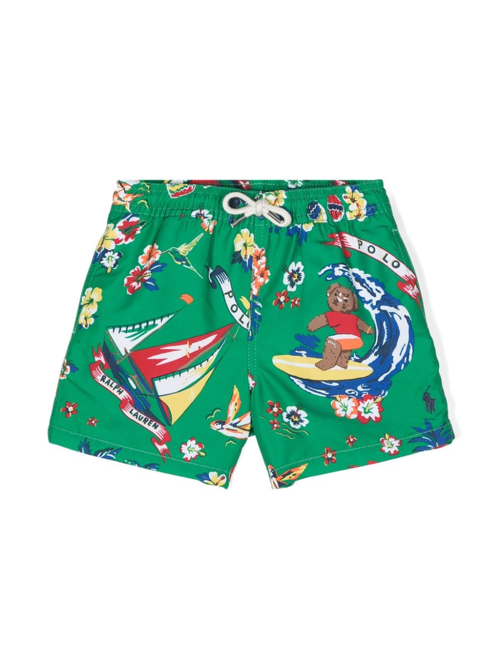 Shop Ralph Lauren Traveller Polo Bear Swim Shorts In Green