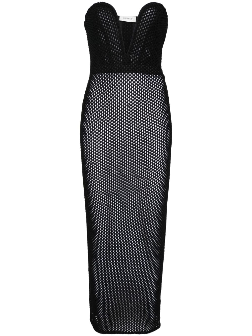Laneus Strapless Open-knit Maxi Dress In Black
