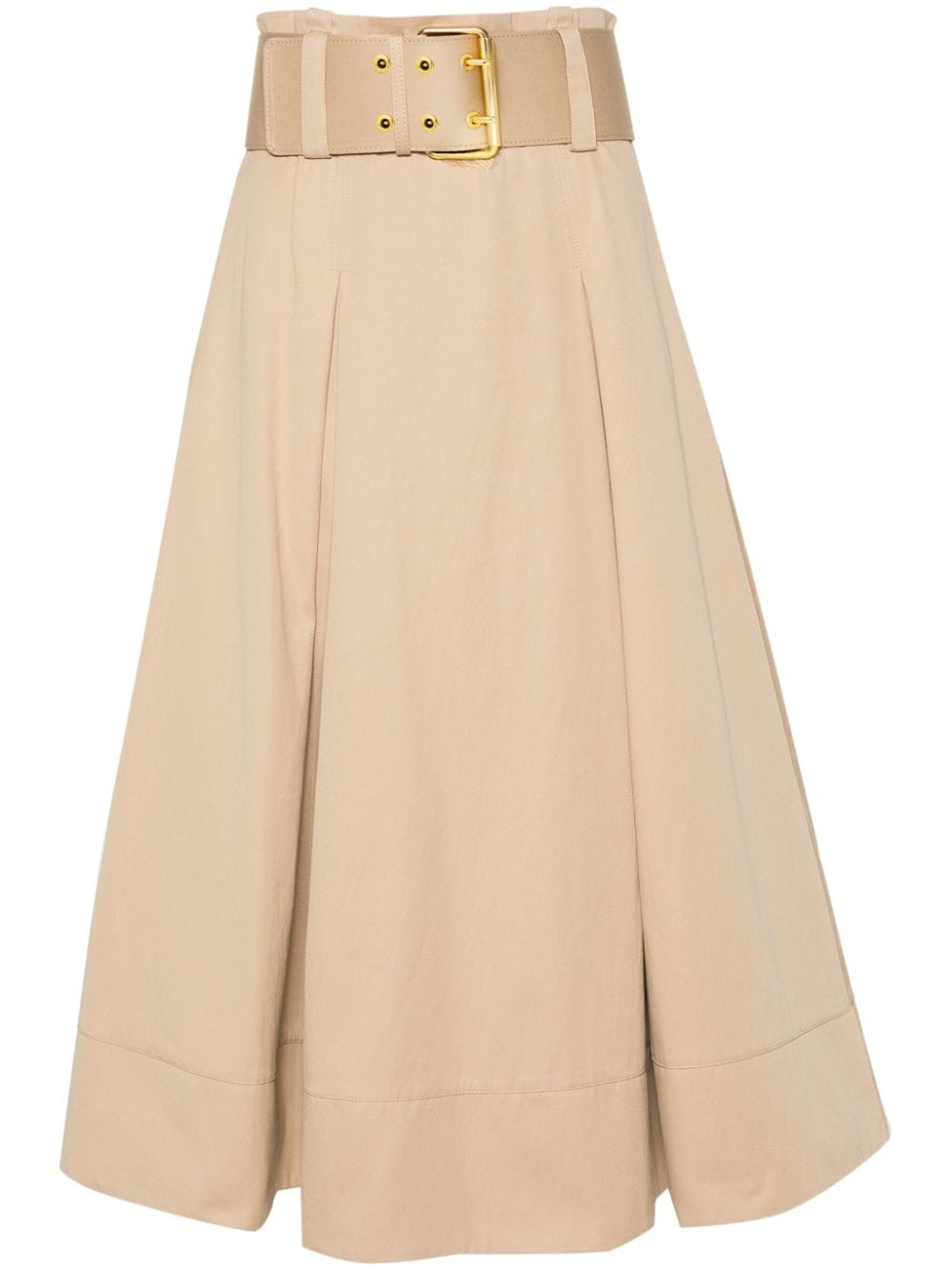 Elisabetta Franchi Pleat-detail Belted Cotton Skirt In Neutrals