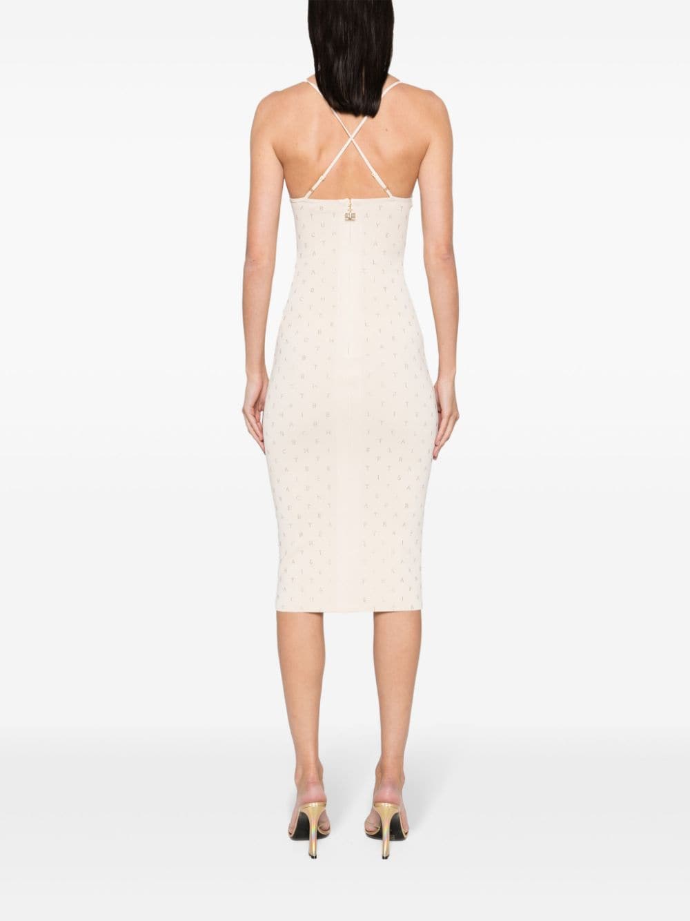 Shop Elisabetta Franchi Rhinestone-logo Midi Dress In Neutrals