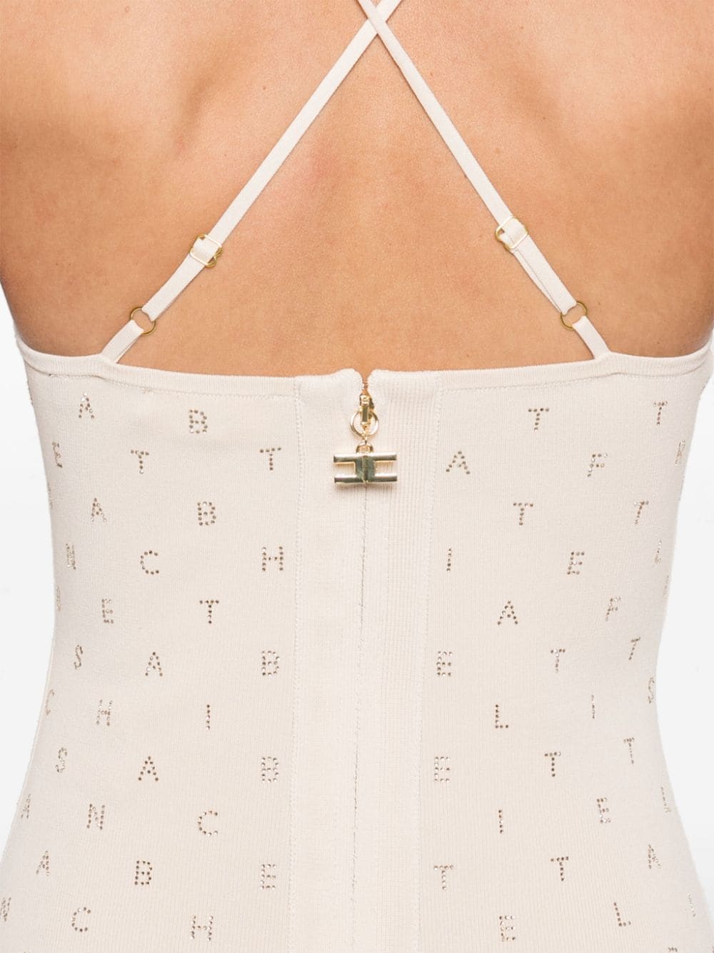 Shop Elisabetta Franchi Rhinestone-logo Midi Dress In Neutrals