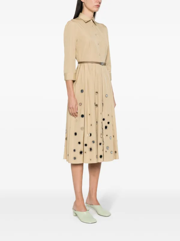 Prada Mirror Embellished Belted Midi Dress | Neutrals | FARFETCH