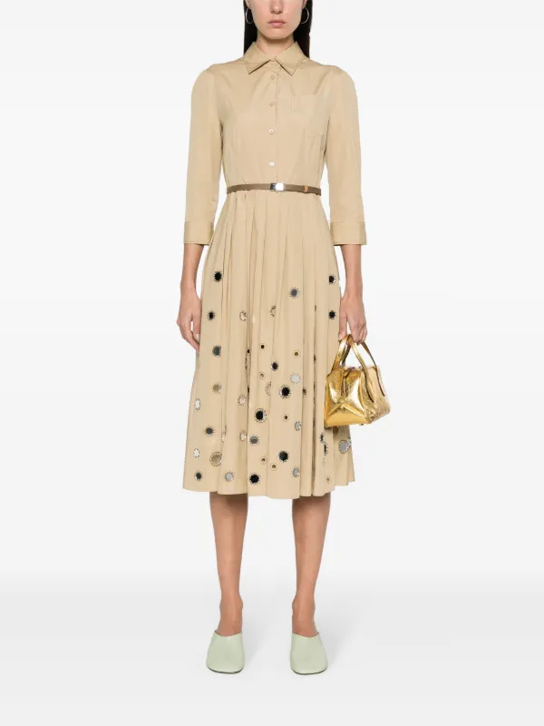 Prada Mirror Embellished Belted Midi Dress | Neutrals | FARFETCH
