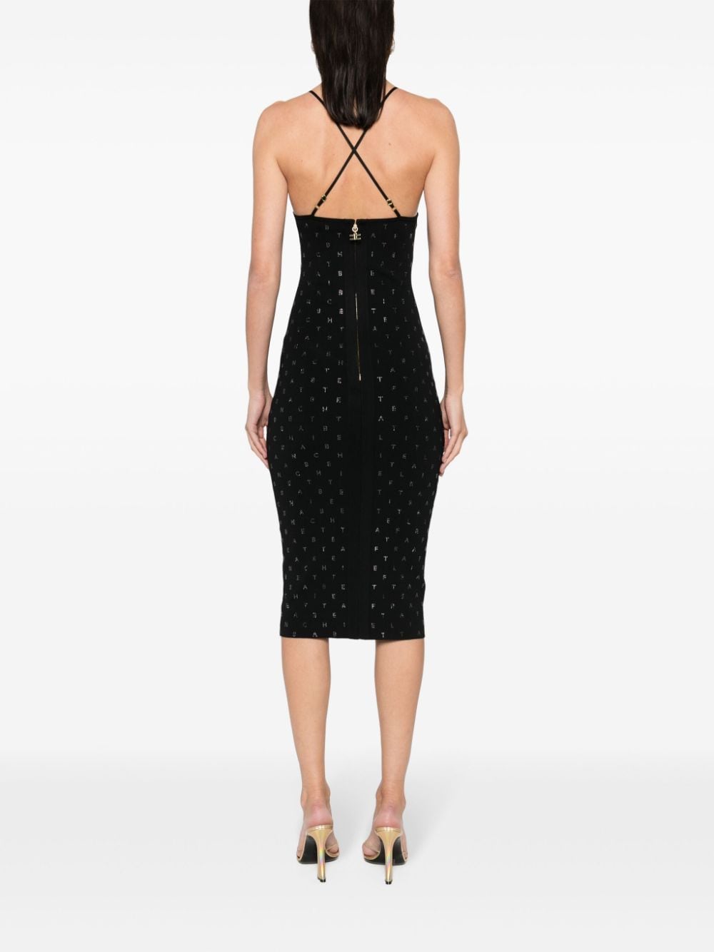 Shop Elisabetta Franchi Rhinestone-logo Midi Dress In Black