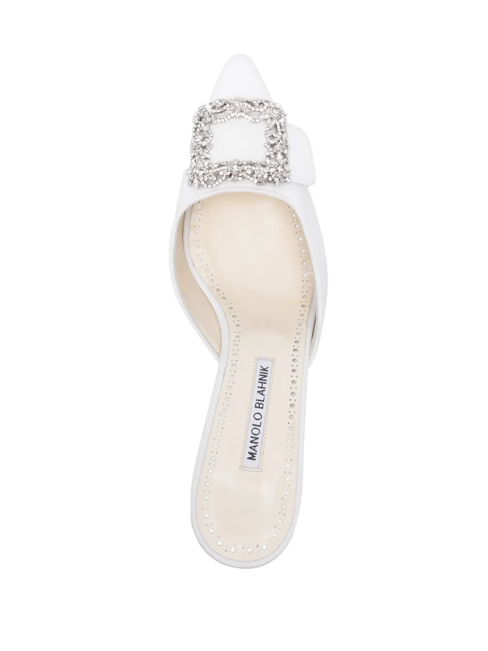 Manolo Blahnik 50mm Maysale mules White