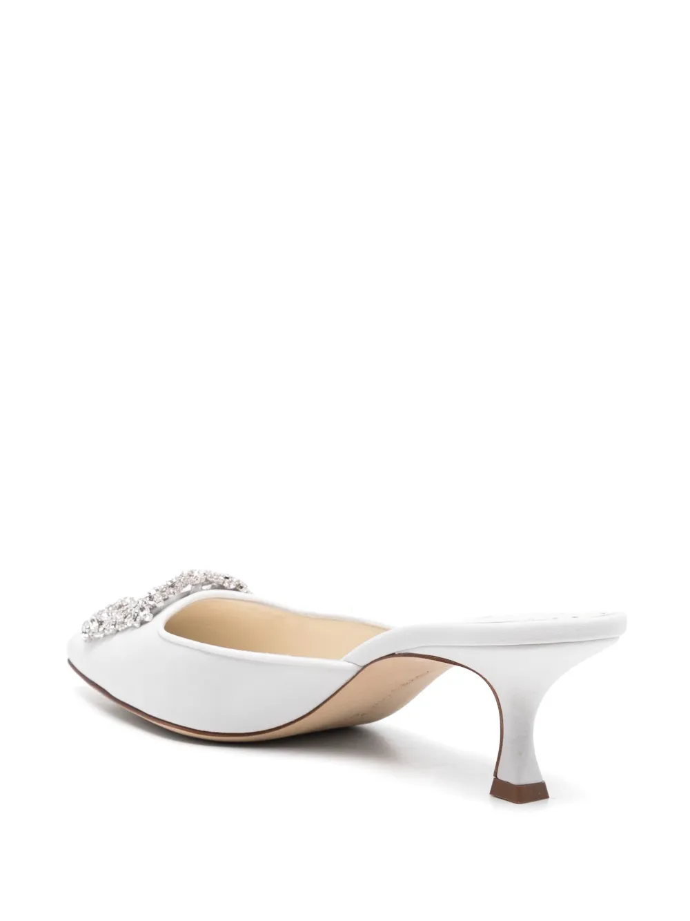 Manolo Blahnik 50mm Maysale mules White