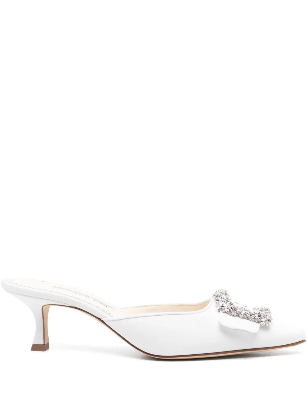Manolo Blahnik 50mm Maysale mules White