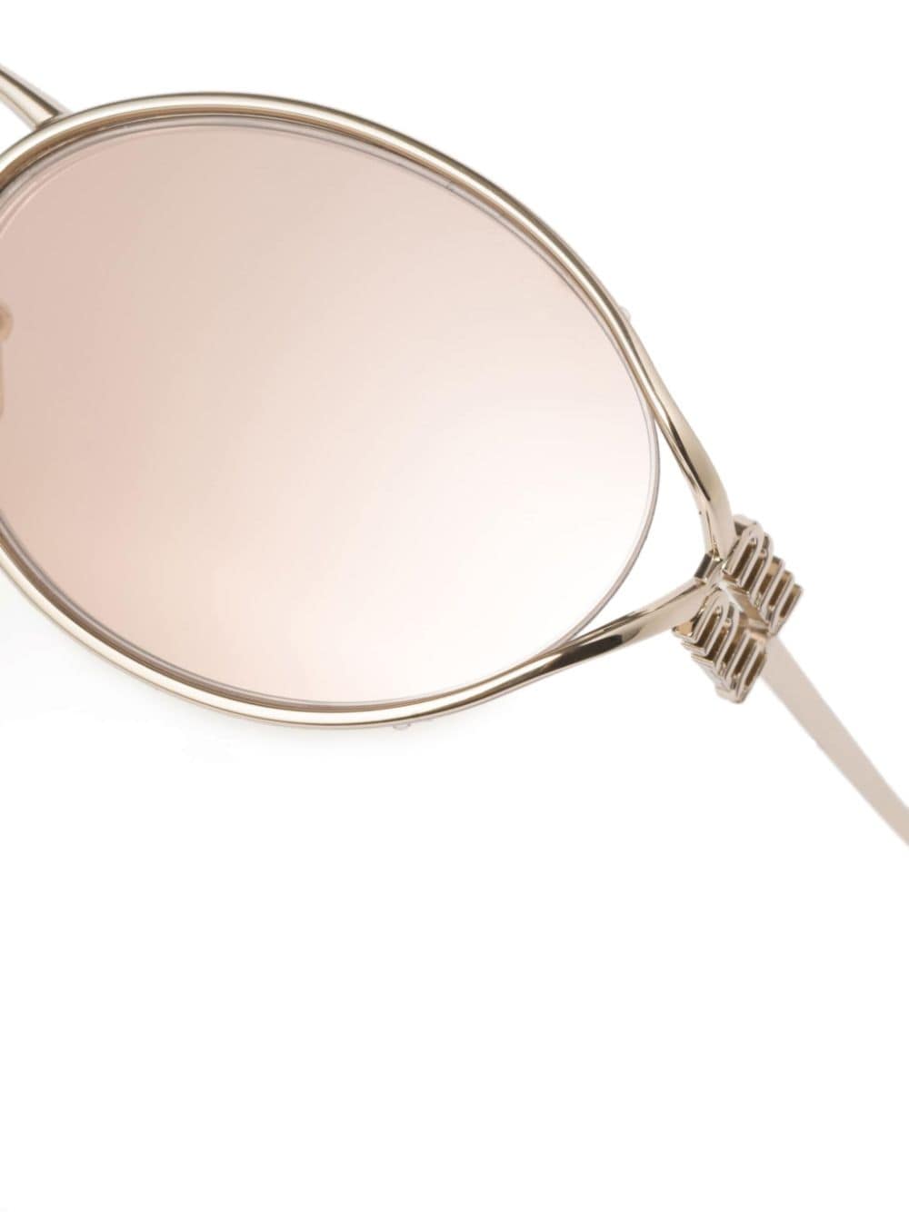 Shop Miu Miu Logo Oval-frame Sunglasses In Gold