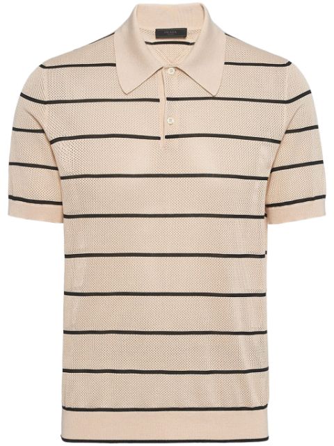Prada striped open-knit polo shirt