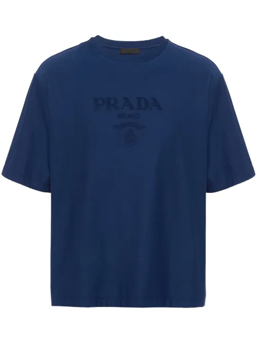 T-shirt en coton à logo appliqué - Prada - Modalova
