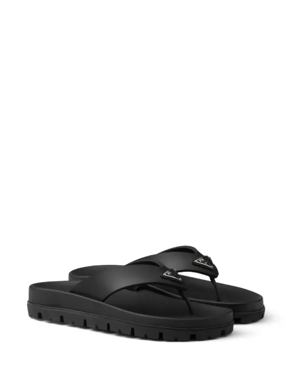 Prada triangle-logo Flip Flops | Black | FARFETCH