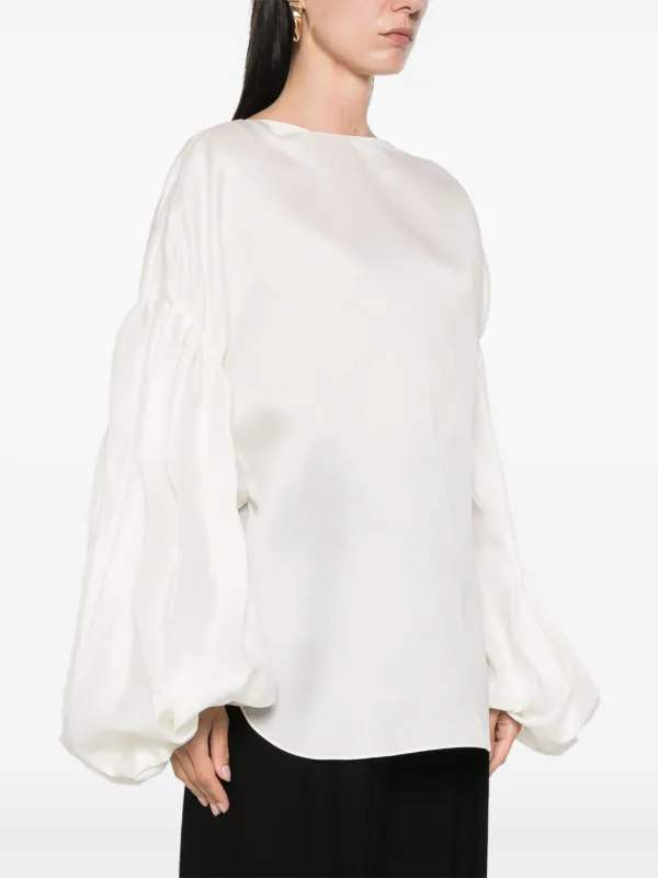 【KHAITE】 WHITE SILK stripe ruffle blouse KHAITE The Quico Silk Blouse | White | FARFETCH