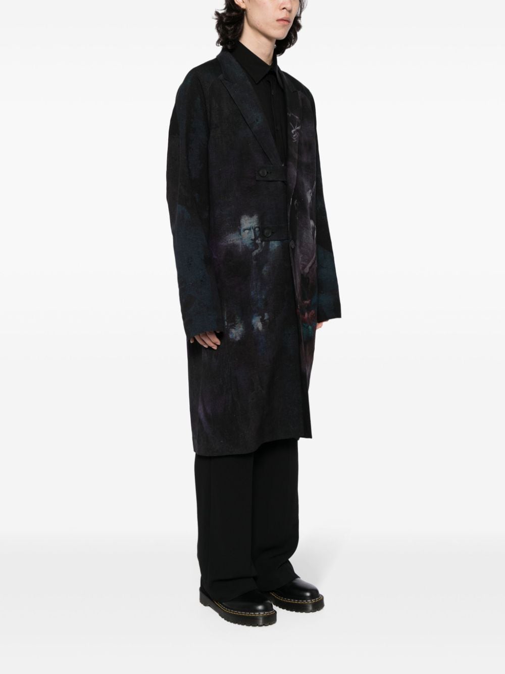 Shop Yohji Yamamoto Single-breasted Graphic-print Coat In Black
