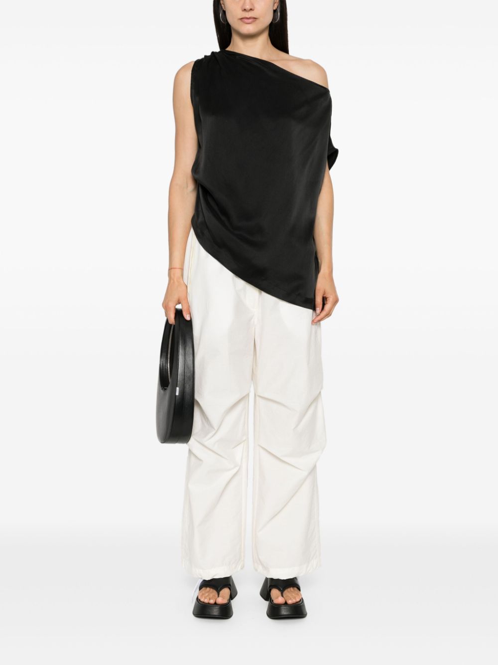 HERSKIND Will silk one-shoulder top - Zwart