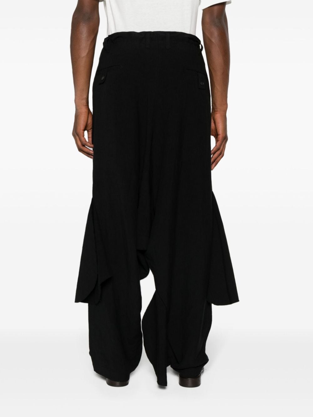 Shop Yohji Yamamoto G-flap Drop-crotch Trousers In Black