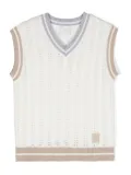 Eleventy Kids logo-patch knitted vest - White