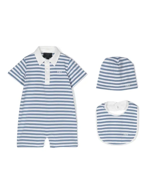 Fay Kids logo-embroidered striped romper