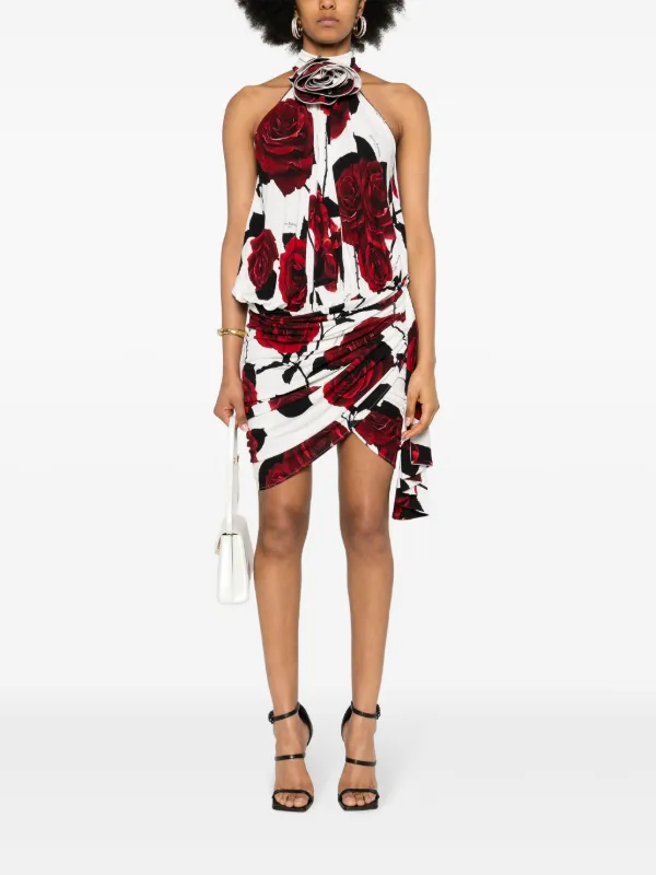 Balmain rose-print Mini Dress | White | FARFETCH JO