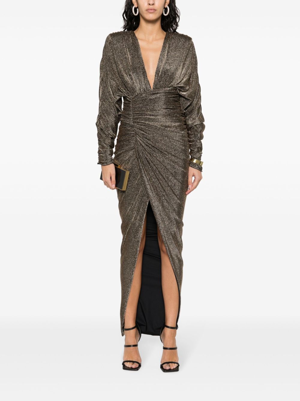 Shop Alexandre Vauthier Lurex Asymmetric Midi Dress In Gold