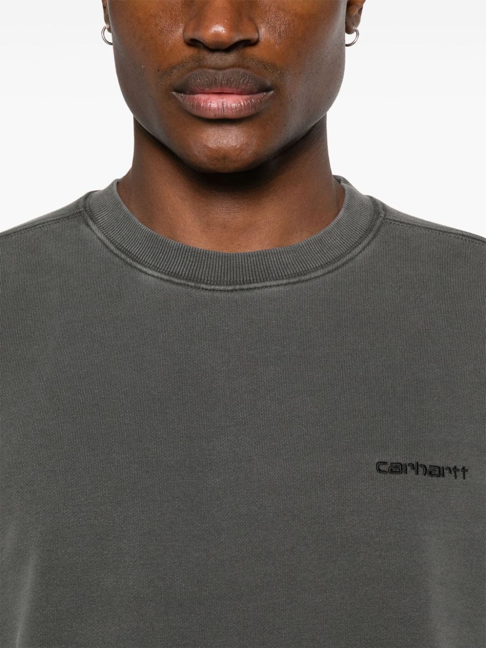 Shop Carhartt Logo-embroidered Cotton Sweatshirt In Grey
