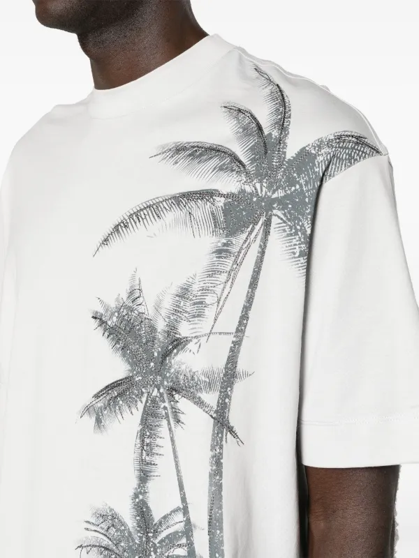Emporio Armani Palm tree-print Cotton T-shirt | Grey | FARFETCH