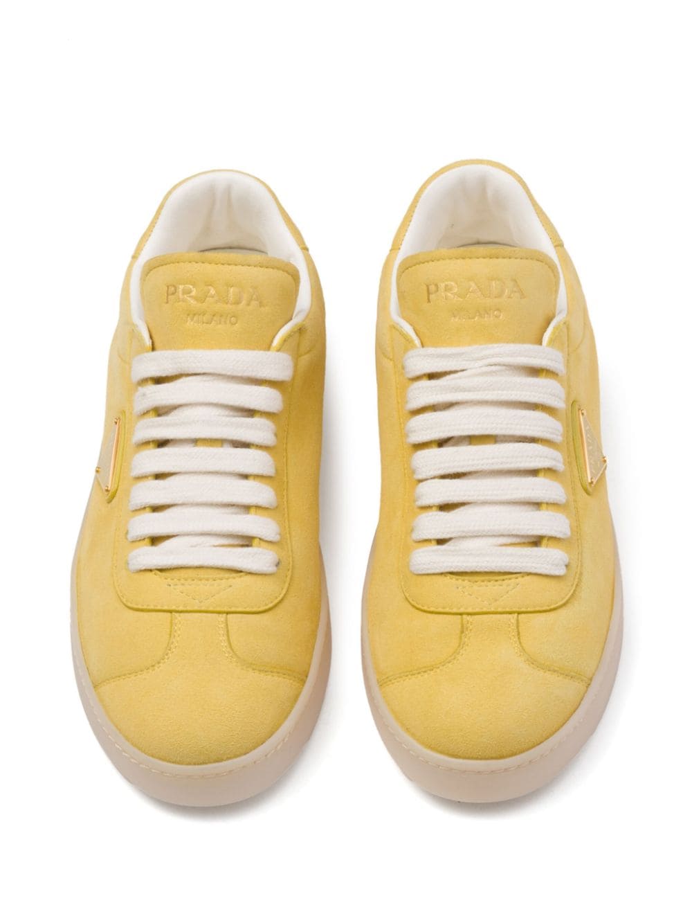 Shop Prada Triangle-logo Suede Sneakers In Yellow