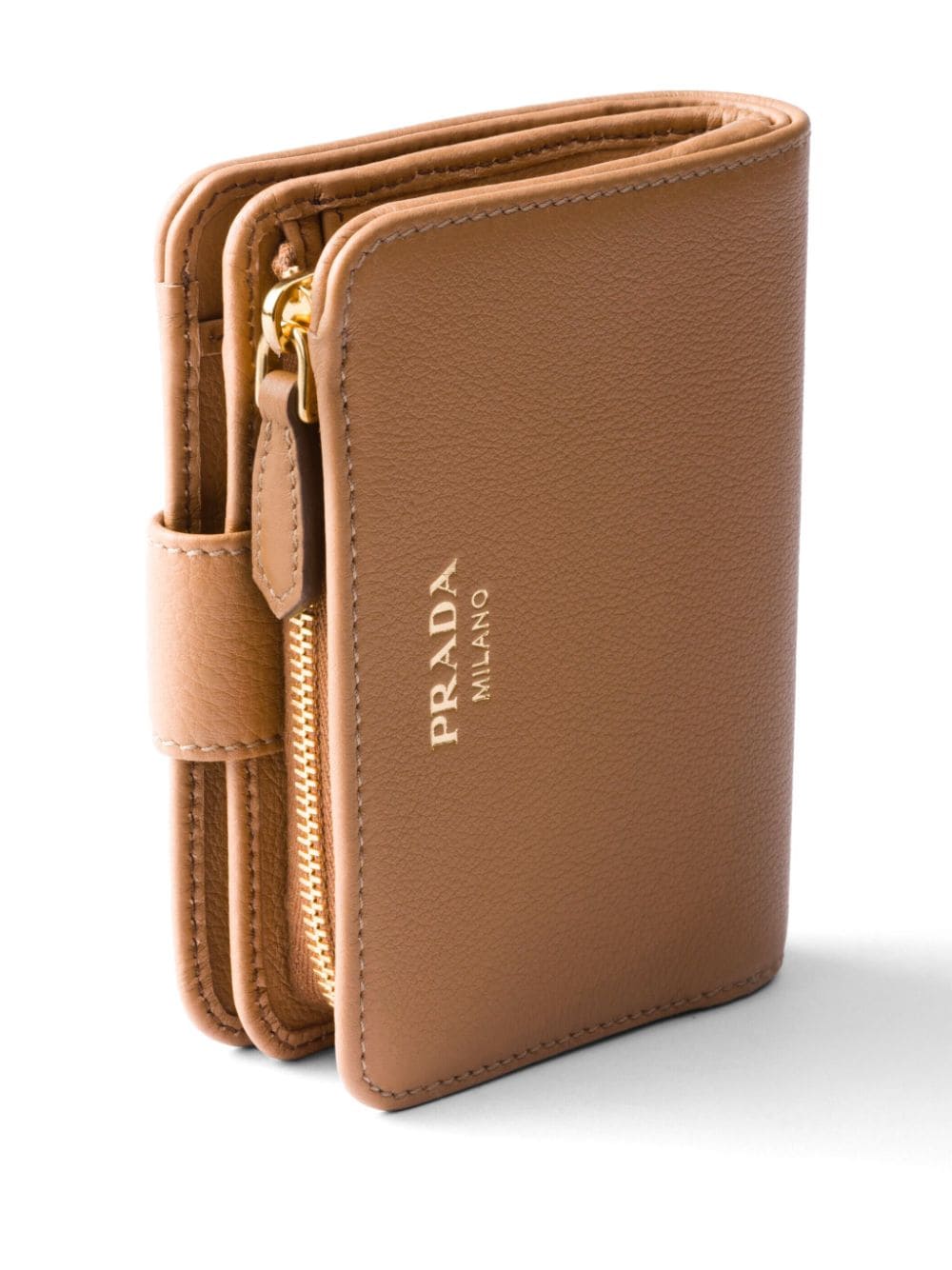 Shop Prada Small Logo-stamp Leather Wallet In Brown
