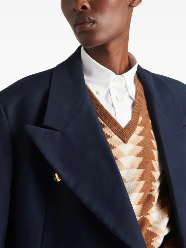 Prada double-breasted Cotton Blazer | Blue | FARFETCH UK