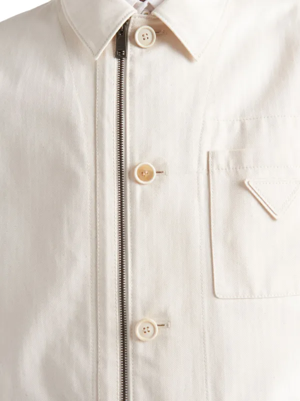 Prada Herringbone Cotton Shirt Jacket | Neutrals | FARFETCH