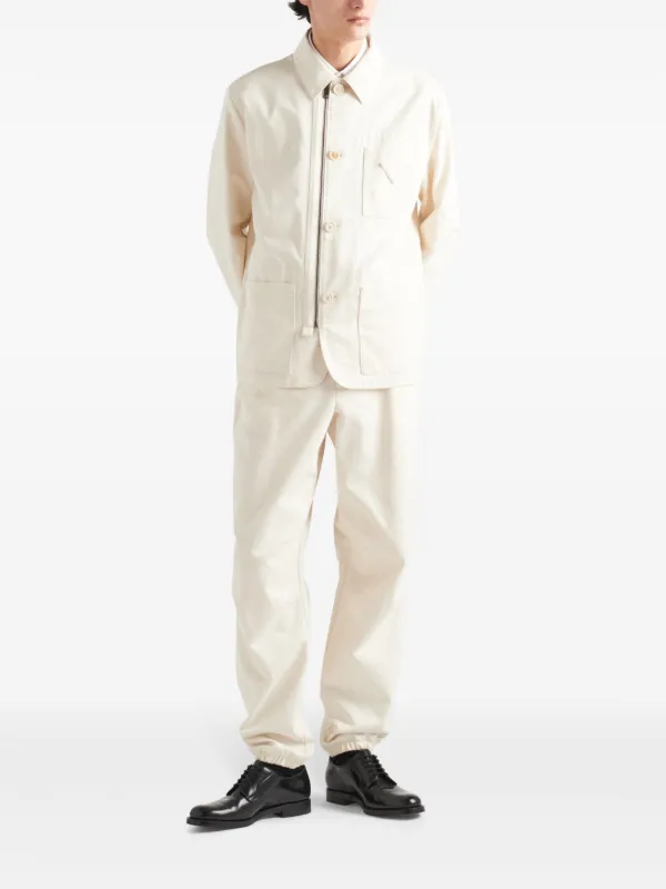 プラダ　PRADA シャーリングディテールコットンジャケット　ホワイト　40 Prada Herringbone Cotton Shirt Jacket | Neutrals | FARFETCH