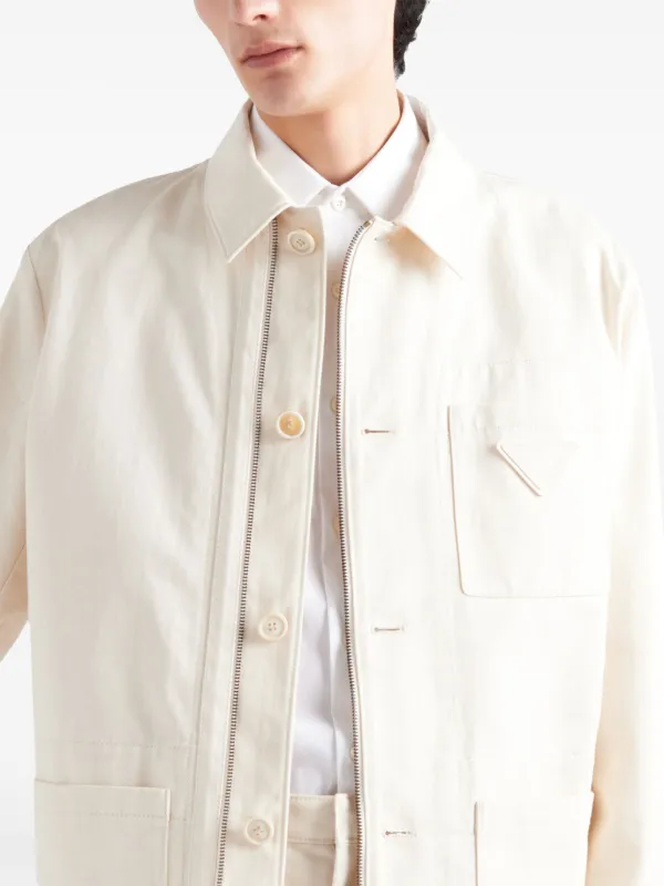 Prada Herringbone Cotton Shirt Jacket | Neutrals | FARFETCH