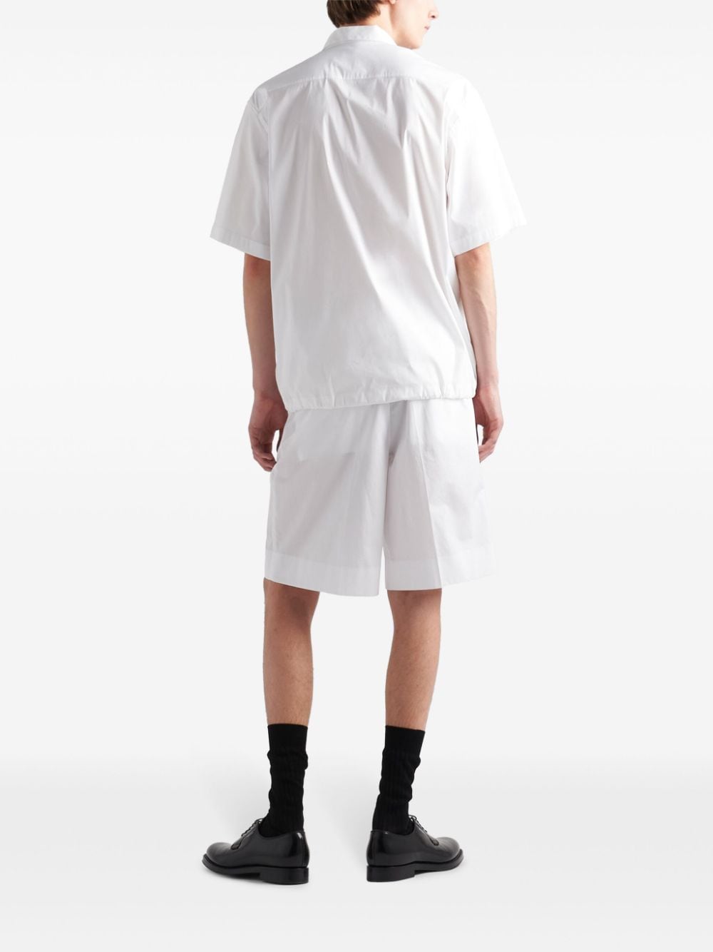 Shop Prada Logo-appliqué Half-zip Cotton Shirt In White
